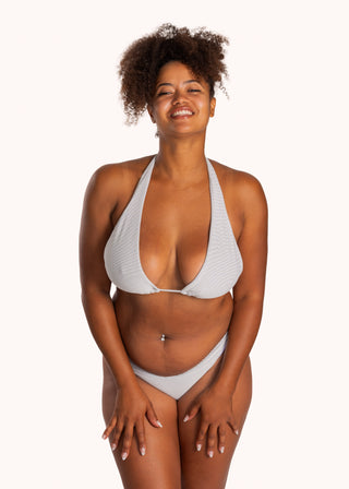 Front view - Lolo Halter Top in City Girl Stripe, wide-strap halter with scar coverage | POST SWIM
