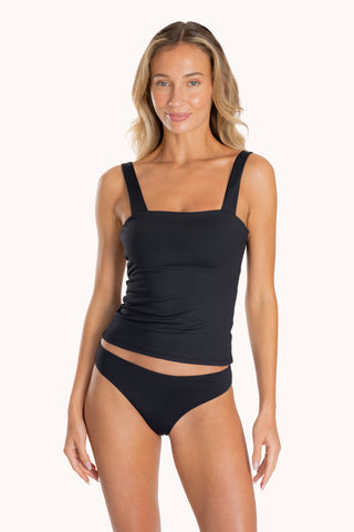 Front view - Lynn Tankini Top in Brave Black, extended coverage tankini silhouette