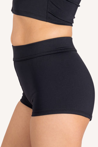Side view, cropped - Jill post-surgery boyshort bikini bottom, black | POST SWIM