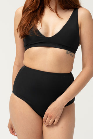Front view - post-surgery high-waisted Mary bikini bottom, black | POST SWIM