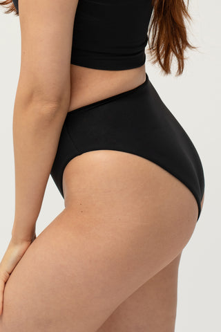 Detail - post-surgery Tam high-waisted bikini bottom, black | POST SWIM
