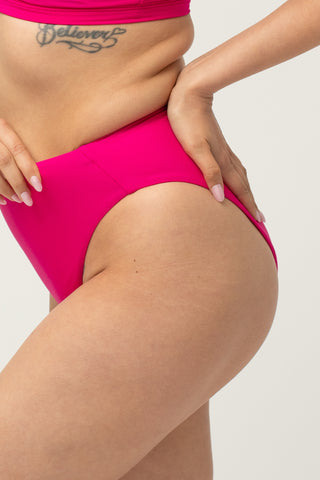 Detail - post-surgery Tam high-waisted bikini bottom, pink | POST SWIM