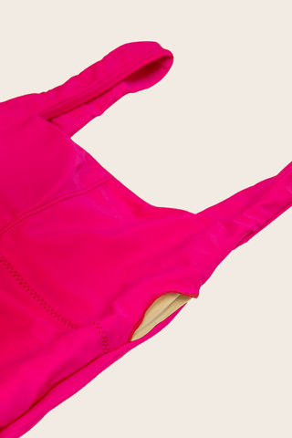 Inside view - Ro mastectomy square neck one-piece swimsuit prothesis pockets, pink | POST SWIM