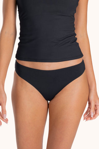 Front view - Rose Classic Bikini Bottom in Brave Black, mid-rise everyday swim bottom