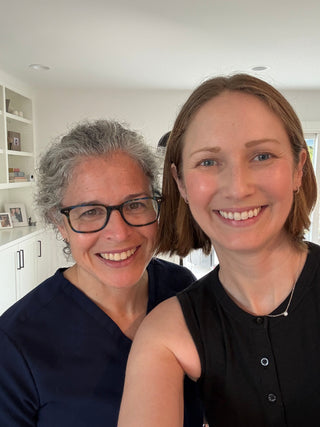 Dr. Lisa Guerra and Lauren Yerkes smiling together in a selfie, taken during their conversation about life after breast cancer surgery.