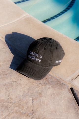 comfort is confidence post swim black hat