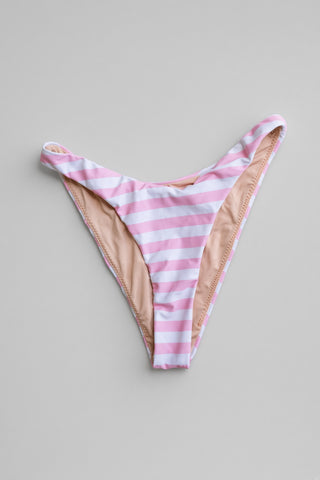 Bikini Bottom in Pink and White Stripe, front detail view, factory second | POST SWIM